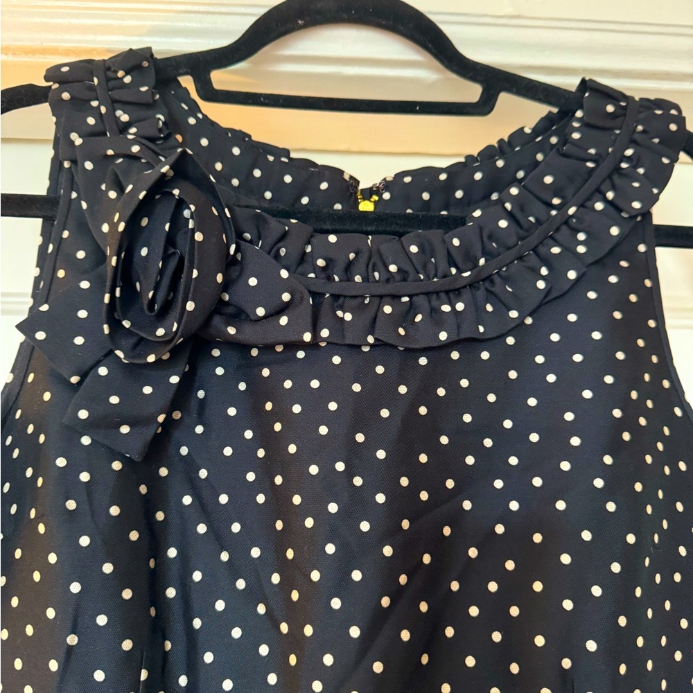 Kate Spade Black and White Polka Dot Dress with Rose Appliqué